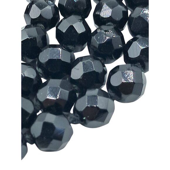 Vintage Black Glass Beaded Necklace Faceted Beads Single Continuous Strand Costu - Picture 4 of 8